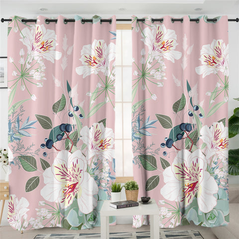 Image of Flowers Teal Color 2 Panel Curtains