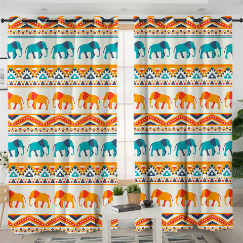 Image of Textiled Elephant Stihouettes 2 Panel Curtains