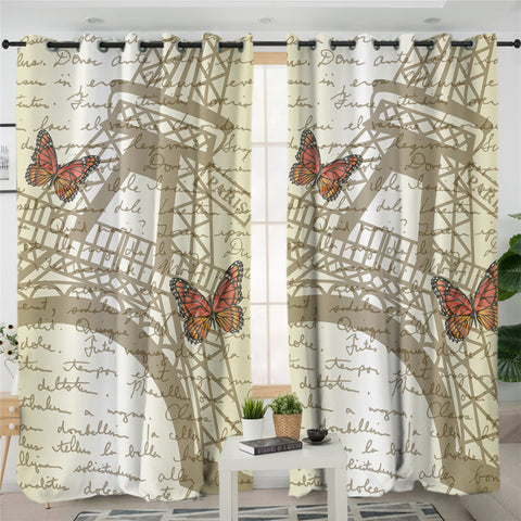 Image of Monarch Butterfly Eiffel Themed 2 Panel Curtains