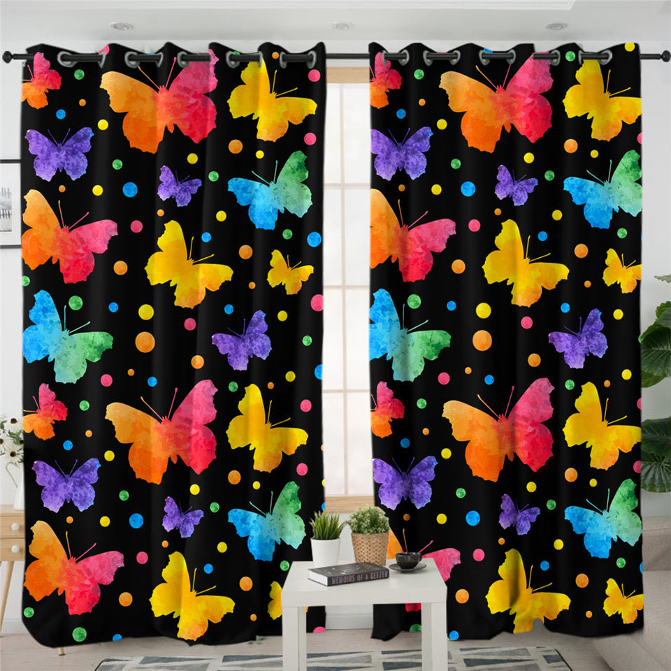 3D Colorful Butterflies 2 Panel Curtains