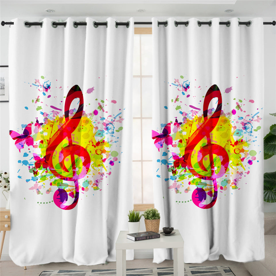 Colored Clef & Butterflies 2 Panel Curtains