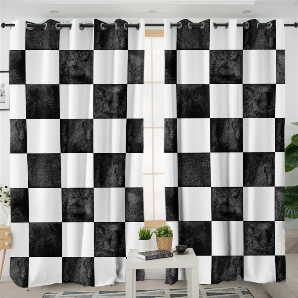 Chessboard Themed 2 Panel Curtains