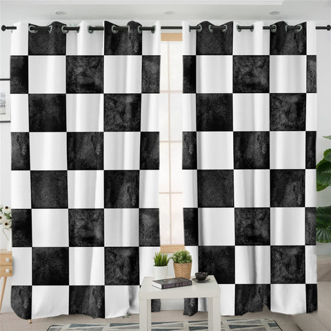Image of Chessboard Themed 2 Panel Curtains