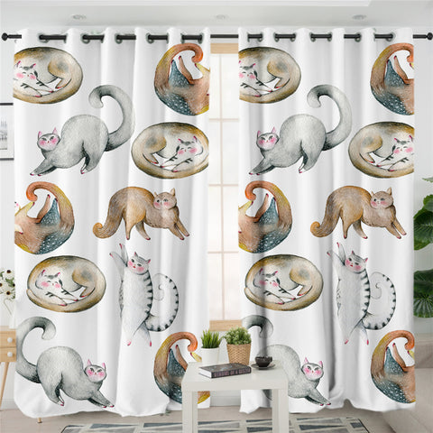 Image of Cute Cats 2 Panel Curtains
