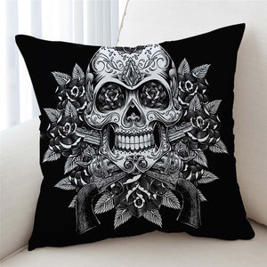 Roses & Skull B&W Cushion Cover - Beddingify