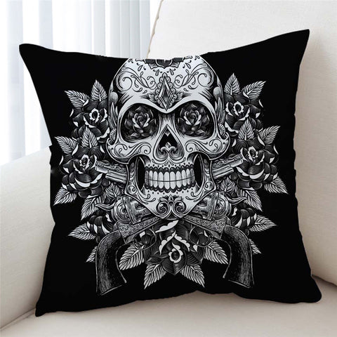 Image of Roses & Skull B&W Cushion Cover - Beddingify