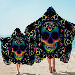 Glowing Stylized Skull Starry Hooded Towel