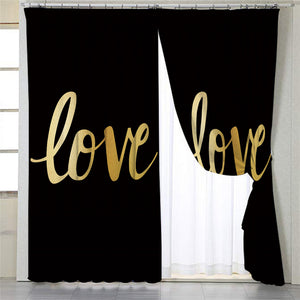 Golden Love Black 2 Panel Curtains