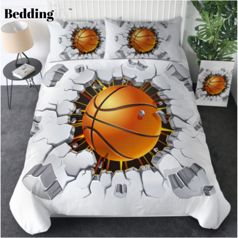 Image of Basketball Football Cracked Bricks Wall Bedding Set - Beddingify