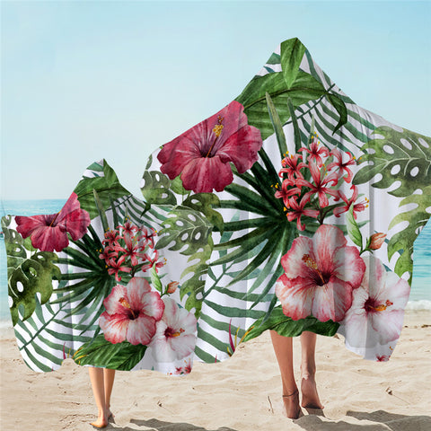 Image of Tropical Flora THemed Hooded Towel