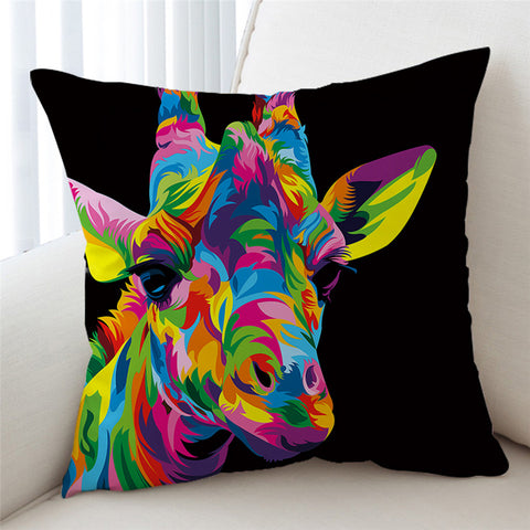 Image of Multicolor Giraffe Black Cushion Cover - Beddingify