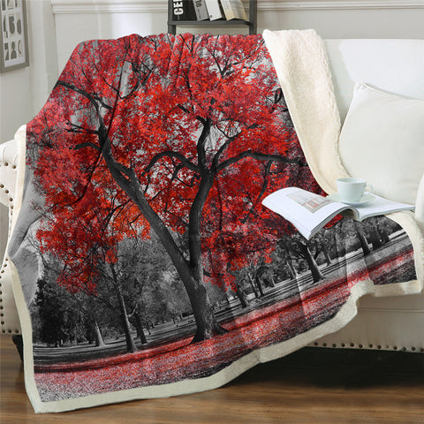 Image of Red Tree Sherpa Fleece Blanket - Beddingify