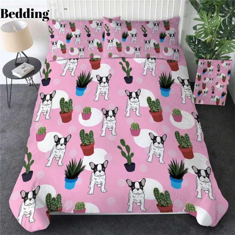 Bulldog Pink Dots Bedding Set - Beddingify