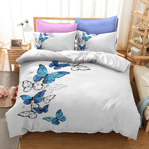 Image of Blue and White Butterfly Bedding Set