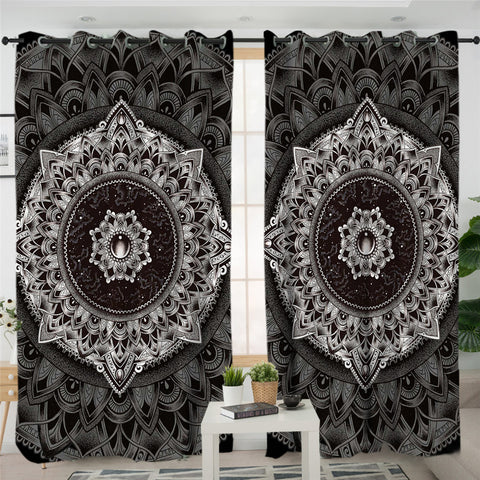 Image of Mandala Themed Concentric Jewel 2 Panel Curtains