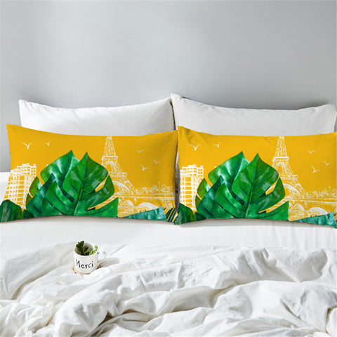 Image of 3D Leaves City Themed Pillowcase
