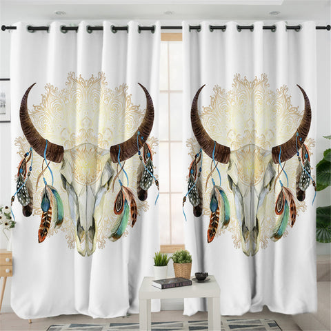 Image of Tribal Cow Skull 2 Panel Curtains
