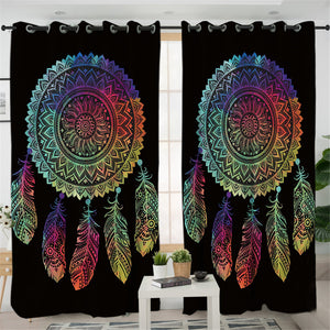 Colorful Dream Catcher Mandala 2 Panel Curtains