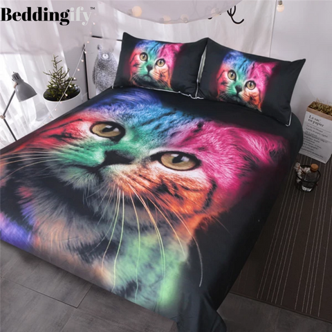 Image of Colorful Cat Comforter Set - Beddingify