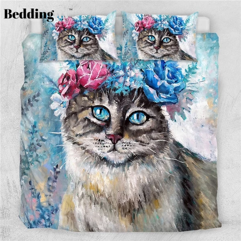 Image of Cat Flower Wreath Bedding Set - Beddingify