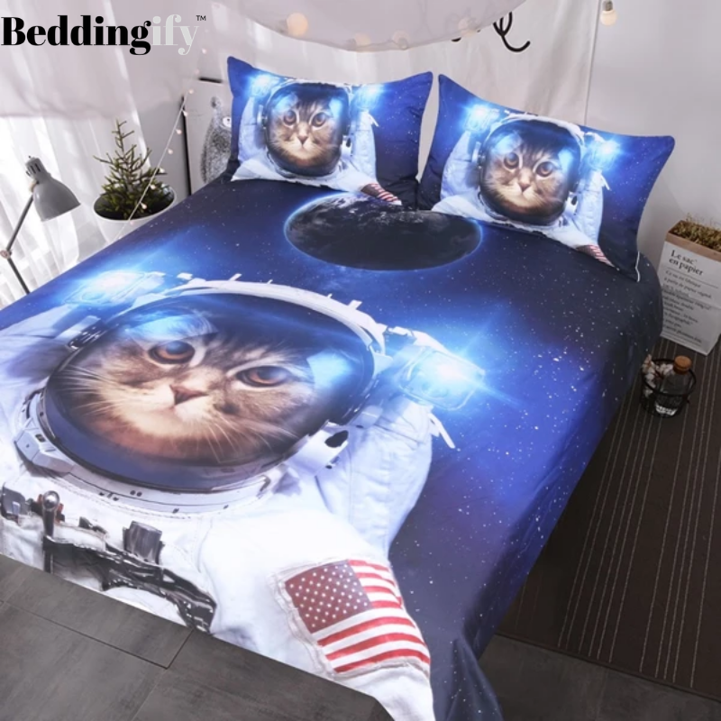 Funny Space Cat Comforter Set - Beddingify