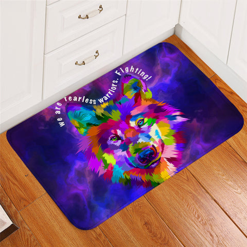 Image of Fighting Colored Wolf Purple Door Mat