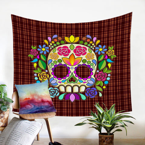 Image of Gaudy Skull Plaid SW2082 Tapestry