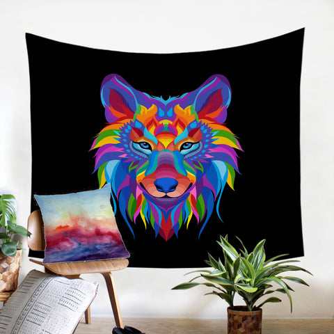 Image of Multicolored Wolf SW2086 Tapestry