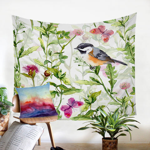 Image of Sparrow & Butterflies SW2227 Tapestry