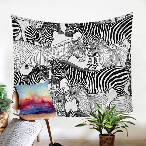 Image of Zebras Sketch SW1660 Tapestry