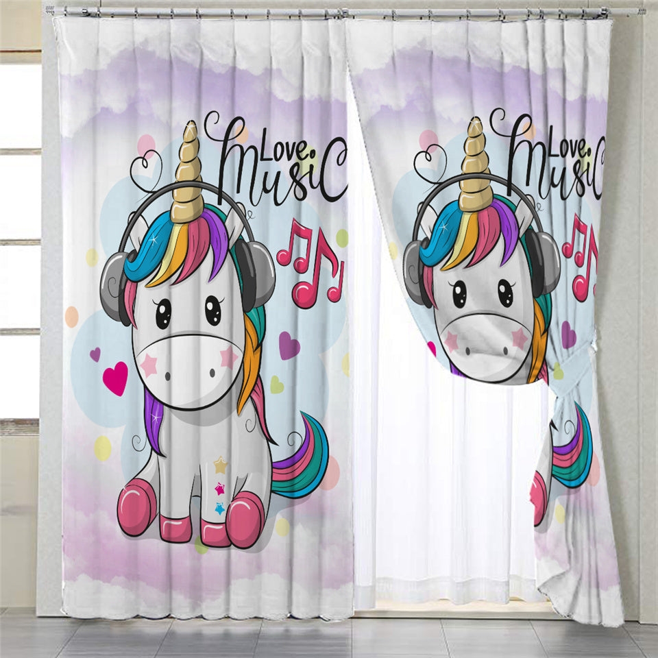 Love Music Unicorn 2 Panel Curtains