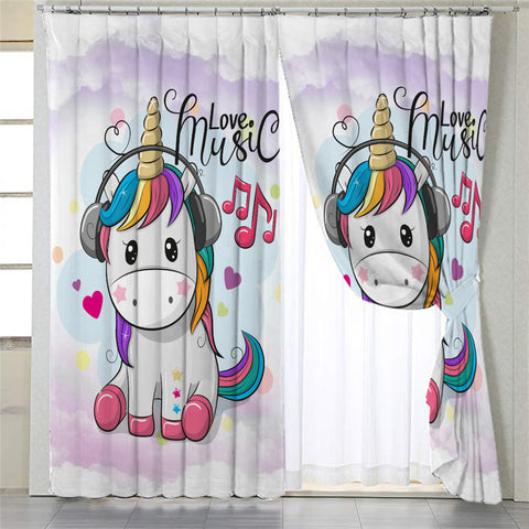 Image of Love Music Unicorn 2 Panel Curtains