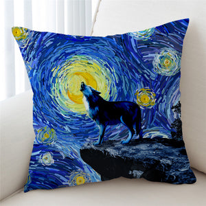 Oilpaint Fullmoon Wolfhowl Cushion Cover - Beddingify