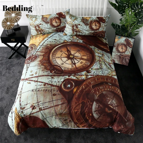 Image of Compass World Map Comforter Set - Beddingify