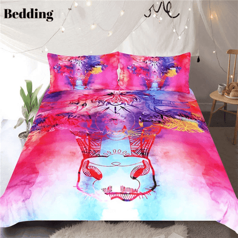 Image of Pink Floral Cow with Sunglasses Comforter Set - Beddingify