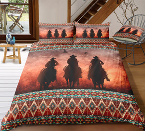 Cowboy Men And Horses Themed Bedding Set - Beddingify