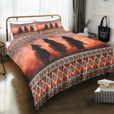 Image of Cowboy Men And Horses Themed Bedding Set - Beddingify