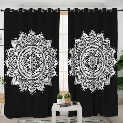 Image of White Mandala Themed 2 Panel Curtains