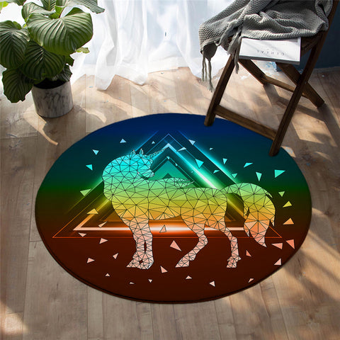 Image of Unicorn Geometric Shape Roung Rug