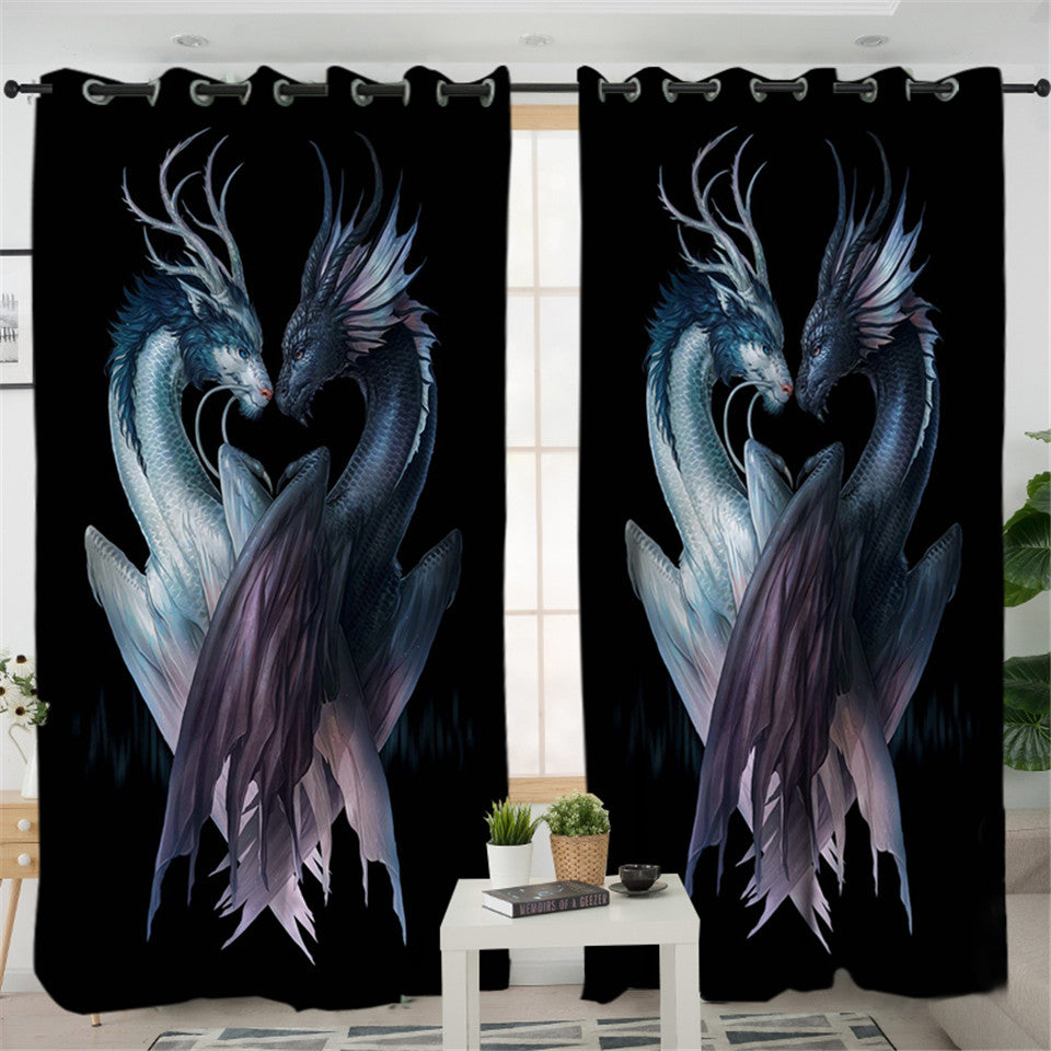 Contrast Dragons Black 2 Panel Curtains
