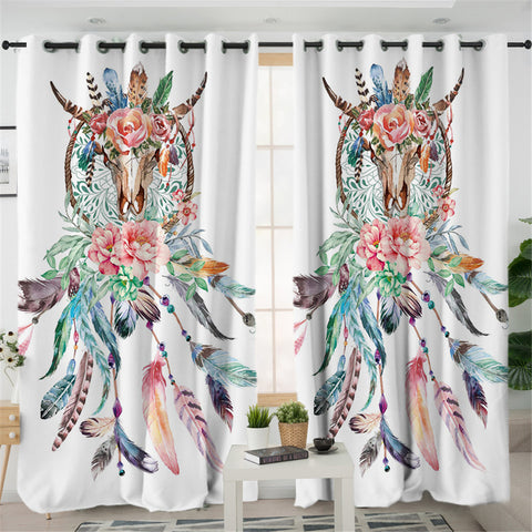 Image of Sheep Skull Dream Catcher 2 Panel Curtains