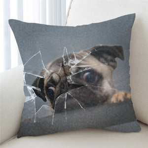 3D Broken Glass Pug Cushion Cover - Beddingify