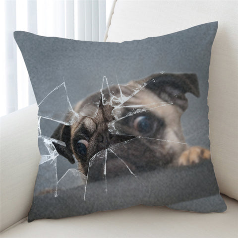 Image of 3D Broken Glass Pug Cushion Cover - Beddingify