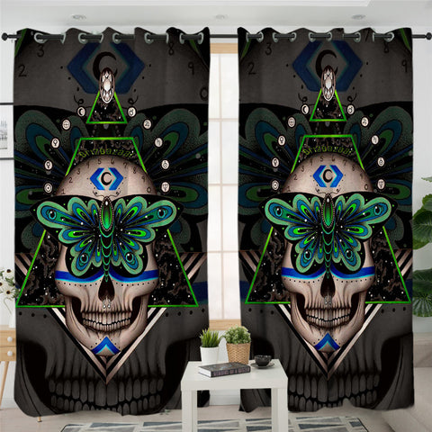 Image of Stylized Skull & Butterfly 2 Panel Curtains