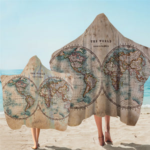 Hemisphere Old Map Hooded Towel