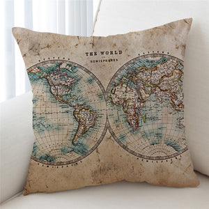 Hemispheres Old Map Cushion Cover - Beddingify