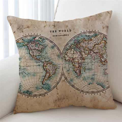 Image of Hemispheres Old Map Cushion Cover - Beddingify