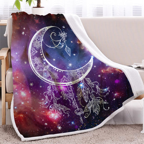 Image of Hippie Galaxy Moon Sherpa Fleece Blanket - Beddingify