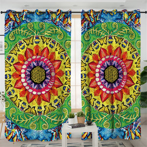 Stylized Concentric Sunflower 2 Panel Curtains