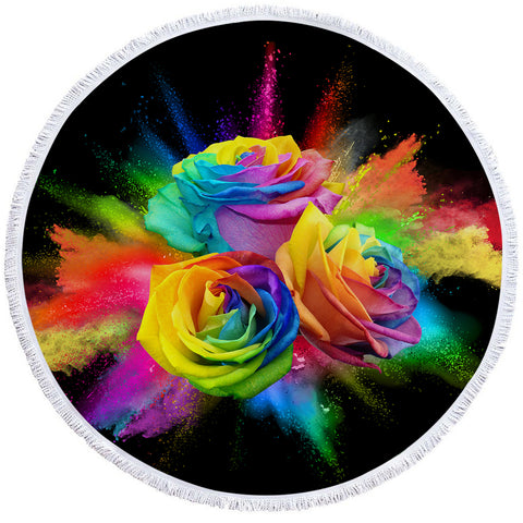 Image of Color Attack Roses Round Beach Towel Set - Beddingify